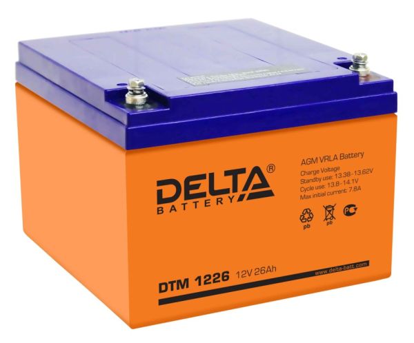 Аккумулятор для ИБП Delta Battery DTM 1226 26А/ч-12V- EN7 болт обратная 166x175x125